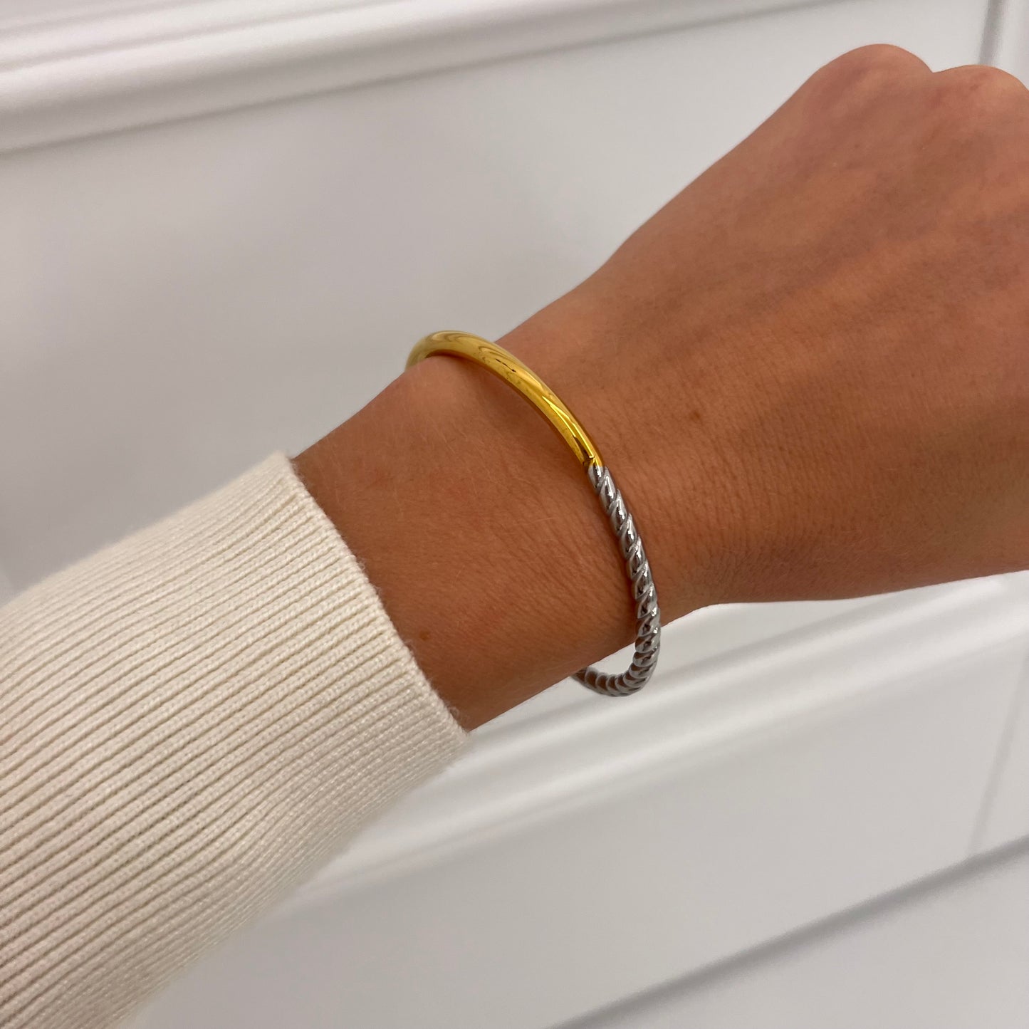Half Gold Twisted Bangle